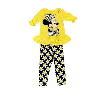 Disney baby yellow mini mouse shirt with navy blue daisy pants size 18 months